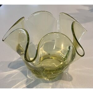 Vintage MCM Duncan Miller Lime Green Ruffled Glass Dish Bowl Collectible